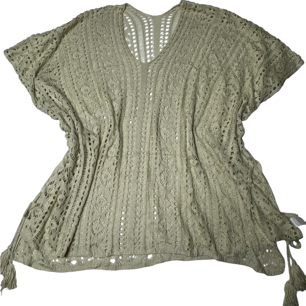 Boho Tan Crochet Tassel‎ Cover-Up Tunic Top